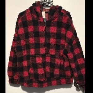 Derek Heart - Cozy Plaid Jacket - Red and Black : Size Large
